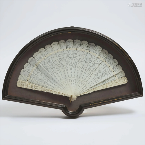 A Chinese Canton Carved and Pierced Ivory Brisé Fan, Qing D