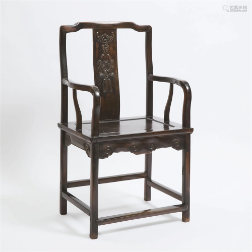 A Chinese Tielimu Zitan-Style Hardwood Chair, Republican Pe