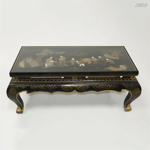 A Chinese Gilded and Lacquered Coffee Table With Glass Top,