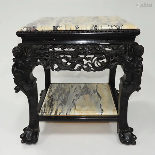 A Marble-Inset Hardwood Side Table, 20th Century, 二十世纪 嵌...