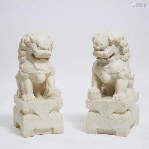 A Pair of Large Ming-Style Marble Buddhist Lions, Mid 20th
