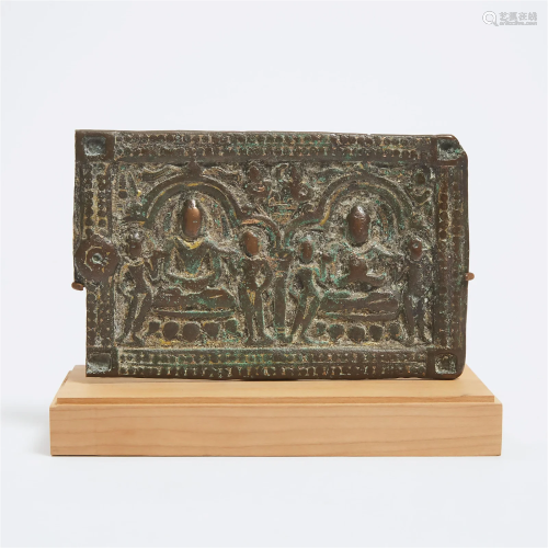 A Pala Style Bronze Plaque Inlaid with Gold Wire, India, 9t
