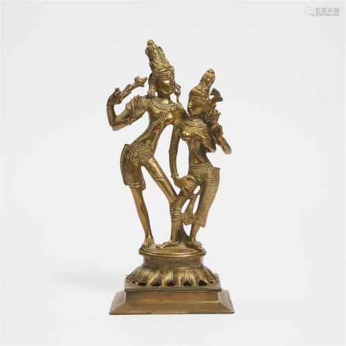 An Indian Bronze Figure of Shiva and Parvati, 20th Century,