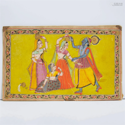 Kangra School, A Small Painting of Krishna with Gopis, 19th