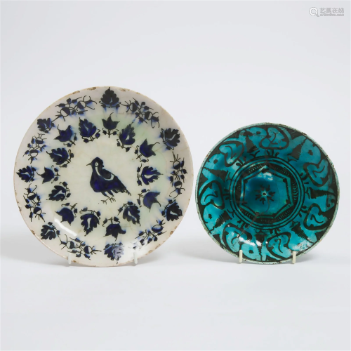 A Kubachi Pottery Dish, Together With a Turquoise Dish, Per