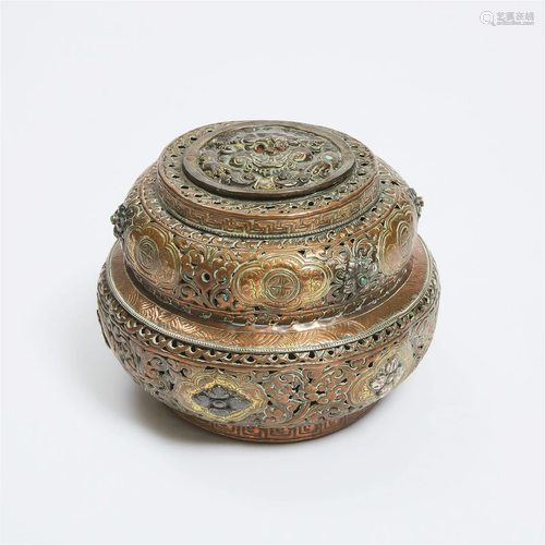 A Tibetan Silver and Bronze Incense Burner, 19th Century, 4