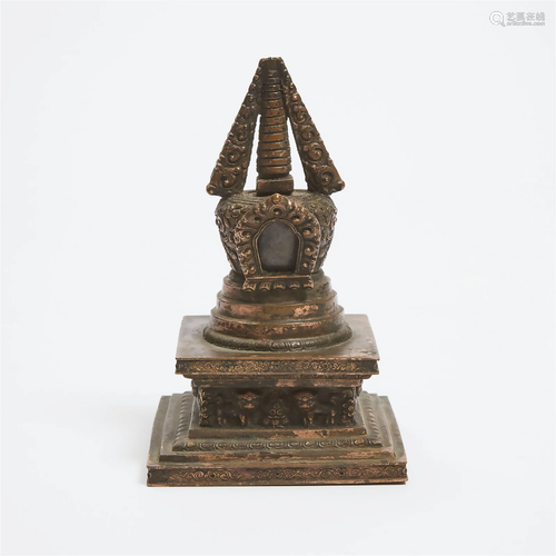 A Mongolian Gilt Bronze Stupa, 19th Century, 6.4 x 4 x 4 in