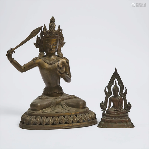 A Large Tibetan Bronze Figure of Tara, Together With a Thai