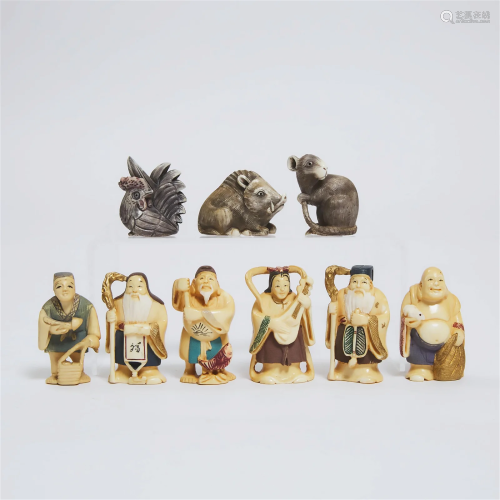 A Group of Nine Ivory Netsuke, Early to Mid 20th Century, t