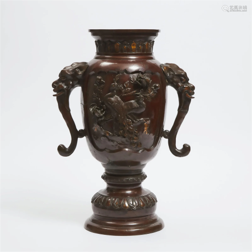 A Japanese Bronze Vase, Meiji Period, Early 20th Century, h