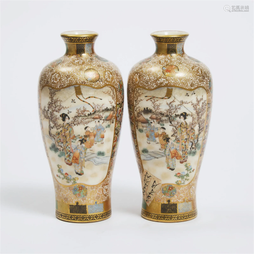 A Pair of Small and Fine Satsuma Vases, Juzan Mark, Meiji P