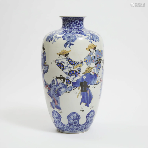A Massive Japanese Arita Blue and White Vase, Early to Mid