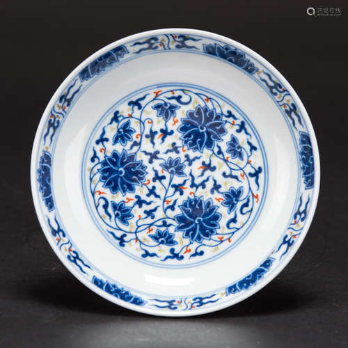 A CHINESE BLUE AND WHITE 'LOTUS' DISH, GUANGXU MARK