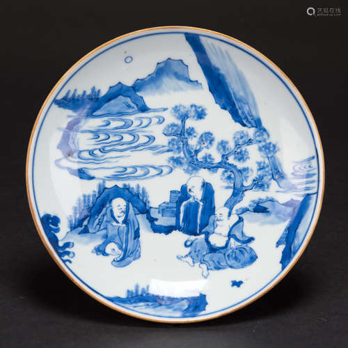 A CHINESE BLUE AND WHITE 'FIGURAL' DISH