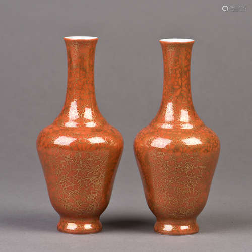 A PAIR OF TENNE-GLAZED PORCELAIN VASES