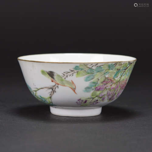 A QIANJIANG ENAMELLED 'FLOWER AND BIRD' BOWL, REPUBLIC PERIO...