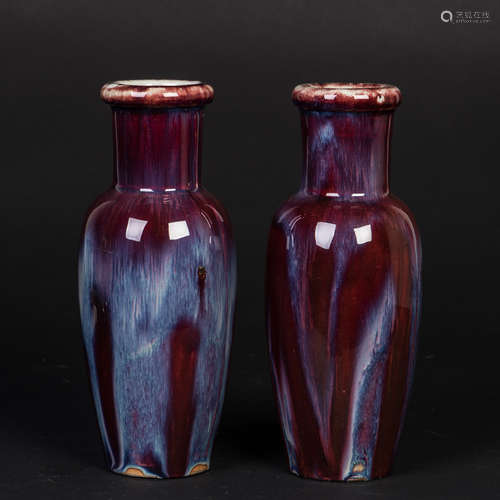 A PAIR OF RED GLAZED VASES