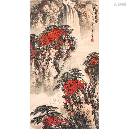 A CHINESE SCROLL PAINTING OF LANDSCAPE