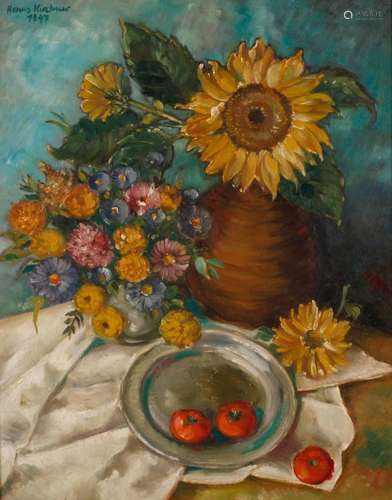 Hanns Kirchner, Stillleben mit Blumen und Tomaten