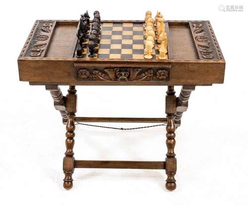 Chess table, 20th century, oak colo