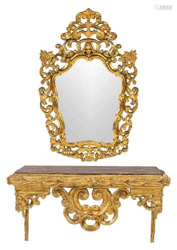 Wall mirror with console in Baroque