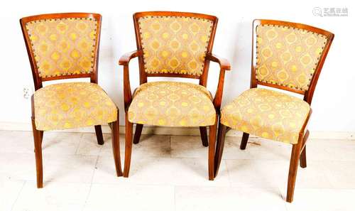 6 chairs, 1950s, 2 of them armchair