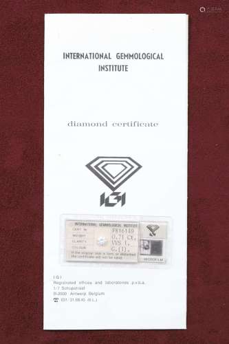Diamant sur papier  Taille brillant<br />
Poids 0,71 carat<b...