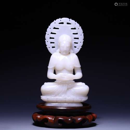 Hetian Jade Buddha Seated Statue,