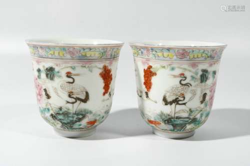 A pair of pastel crane cups
