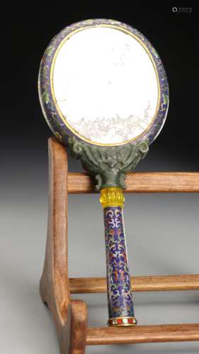 Cloisonne enamel inlaid jasper long handle mirror
