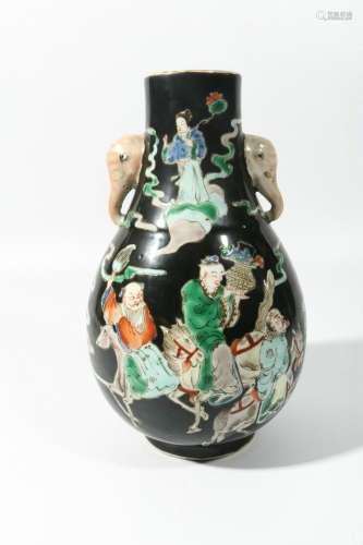 Elephant ear bottle with multicolored Eight Immortals patter...