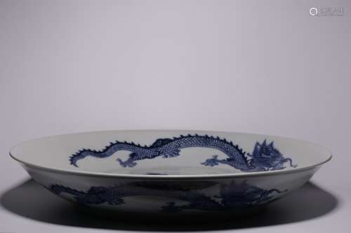 Blue and white dragon plate