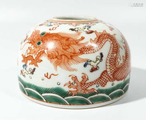 Red and green dragon pattern water bowl