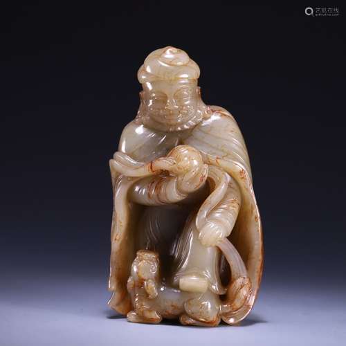 Hetian jade seed material Hu people play animal statue