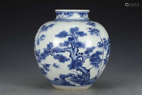 Blue and White Suihan Sanyou Small Jar
