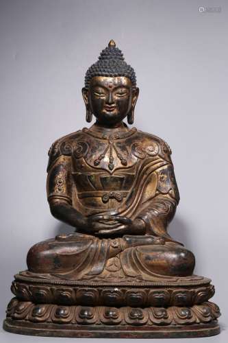 Bronze Lacquer Gold Sakyamuni Buddha Seated Statue