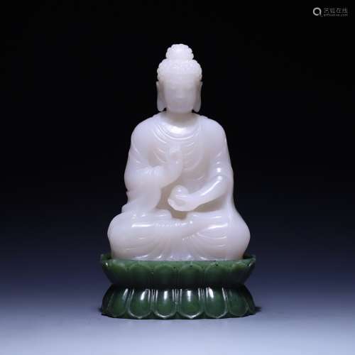 Hetian Jade Buddha Seated Statue,