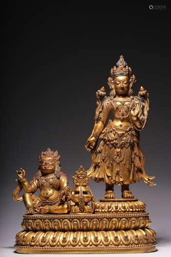 Gilt Bronze Statue of Taikoku and Tara