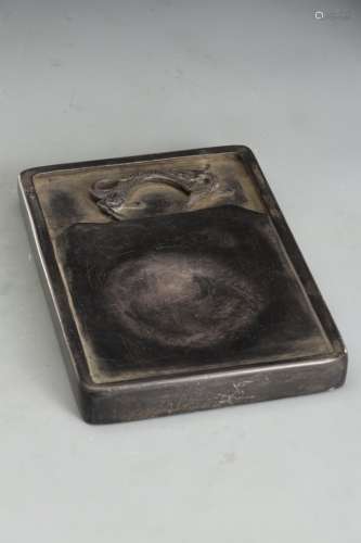 Old collection, square inkstone with dragon pattern on purpl...