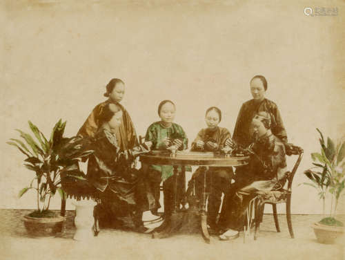 1890s 清末六女子玩牌照 蛋白照片 手工上色/Albumen Print, Hand...