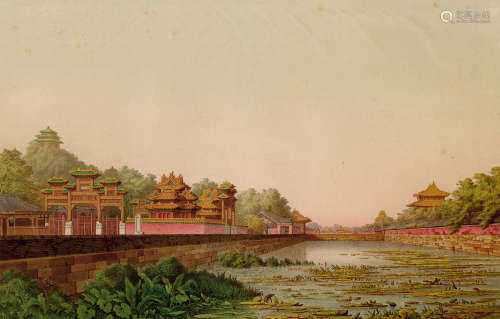 W.科恩 1860s W.科恩 北京风景石板版画 石版