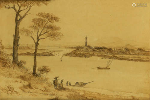 1850 黄埔锚地与琶洲塔 铅笔淡彩/Pencil, Watercolor on Paper