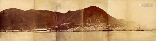 1880s 香港港岛三联张全景照（长卷） 蛋白照片/Albumen Print