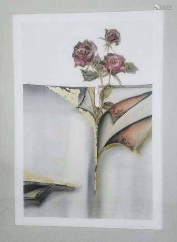 "Lila Rosen",Lithographie und Mischtechnik, unlese...