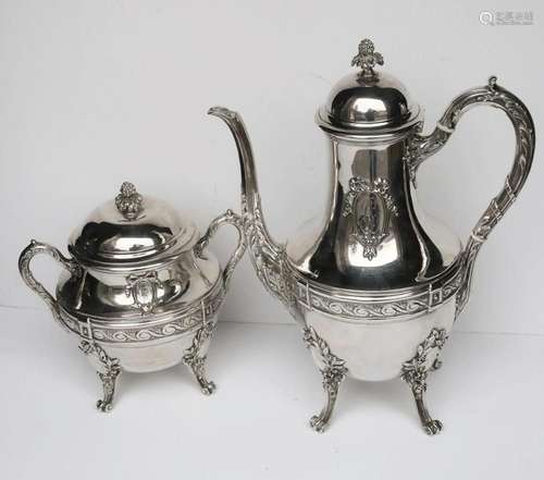 Kaffeekanne und Zucker,Frankreich um 1880,Silber,zusammen ca...