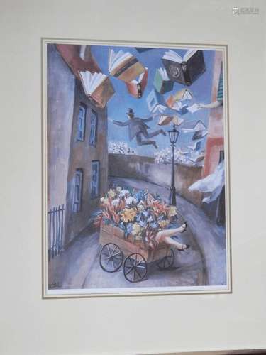 "Surrealistische Komposition mit Blumenwagen",Farb...