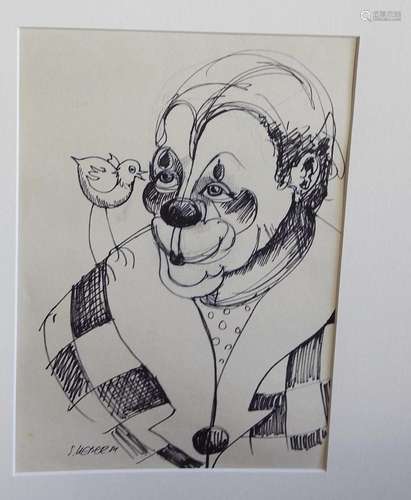 Susanne Ueber "Clown",Original Federzeichnung,hand...