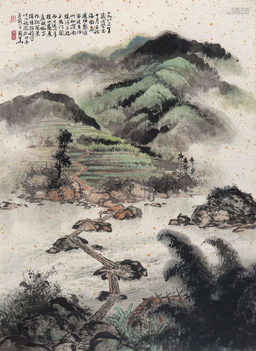 李国华 山水 设色纸本 镜框<br>1983年作 