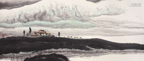 庞泰嵩 山水 设色纸本 镜片 1989年作 