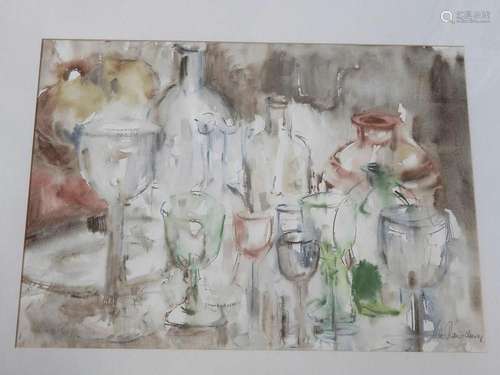 "Komposition mit Gläsern",Aquarell,hinter Glas ger...